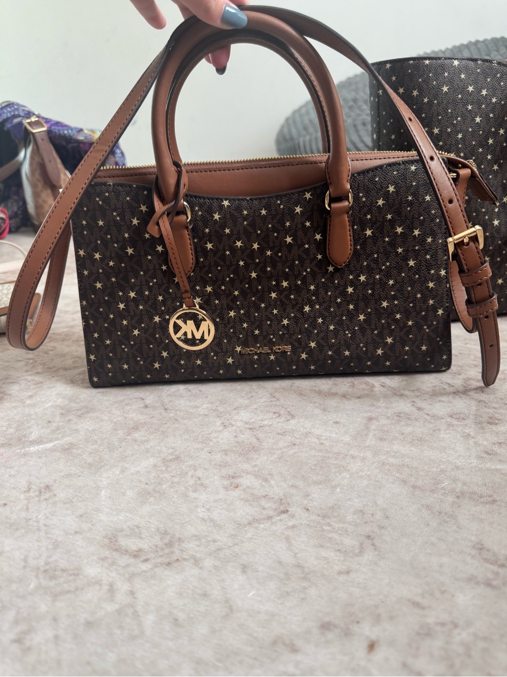 Michael Kors Brown Star-Embellished Satchel